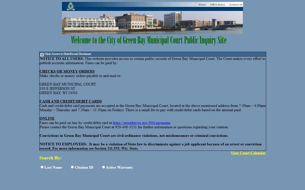 Green Bay Court Docket online records database