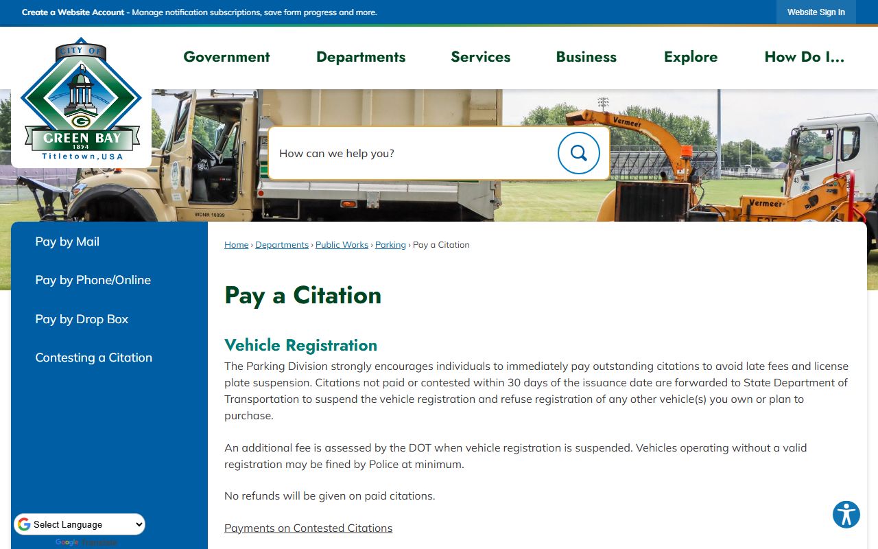 Green Bay Court Docket citation payment page