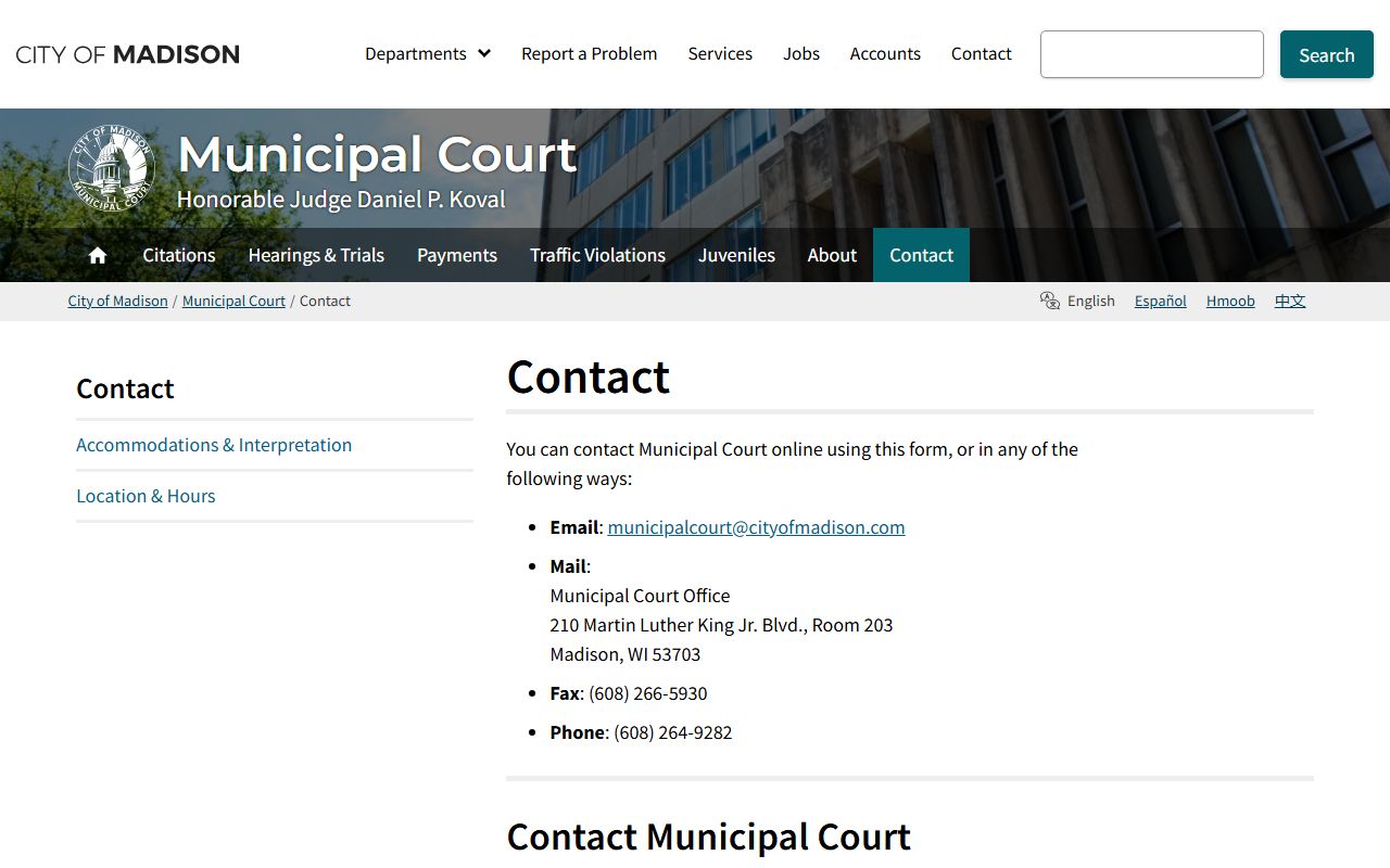 Madison Court Docket municipal court contact information