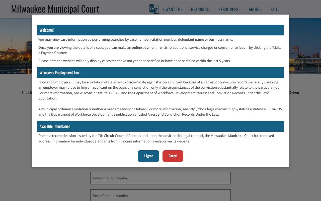 Milwaukee County Court Docket municipal not guilty plea page