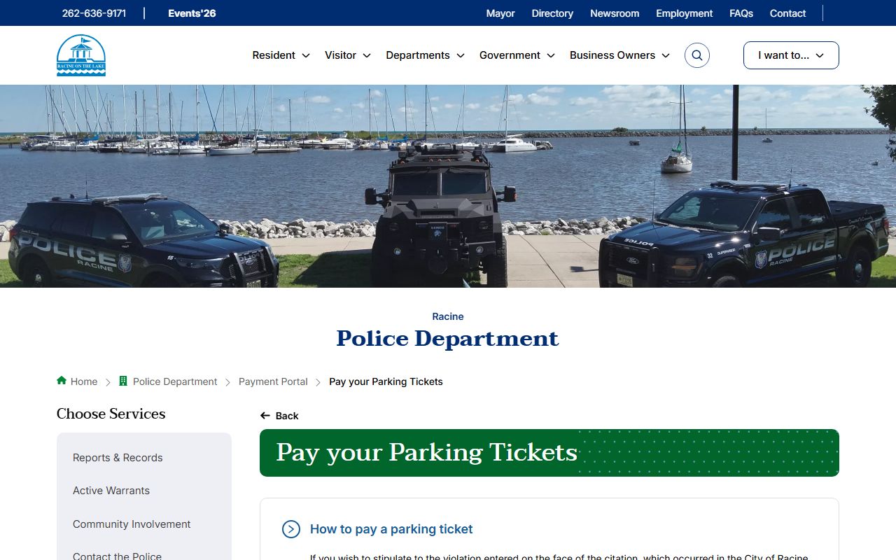 Racine Court Docket parking tickets page