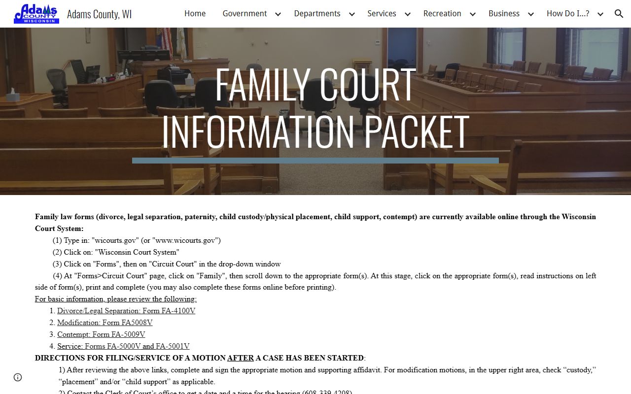 Adams County Court Docket family court information packet