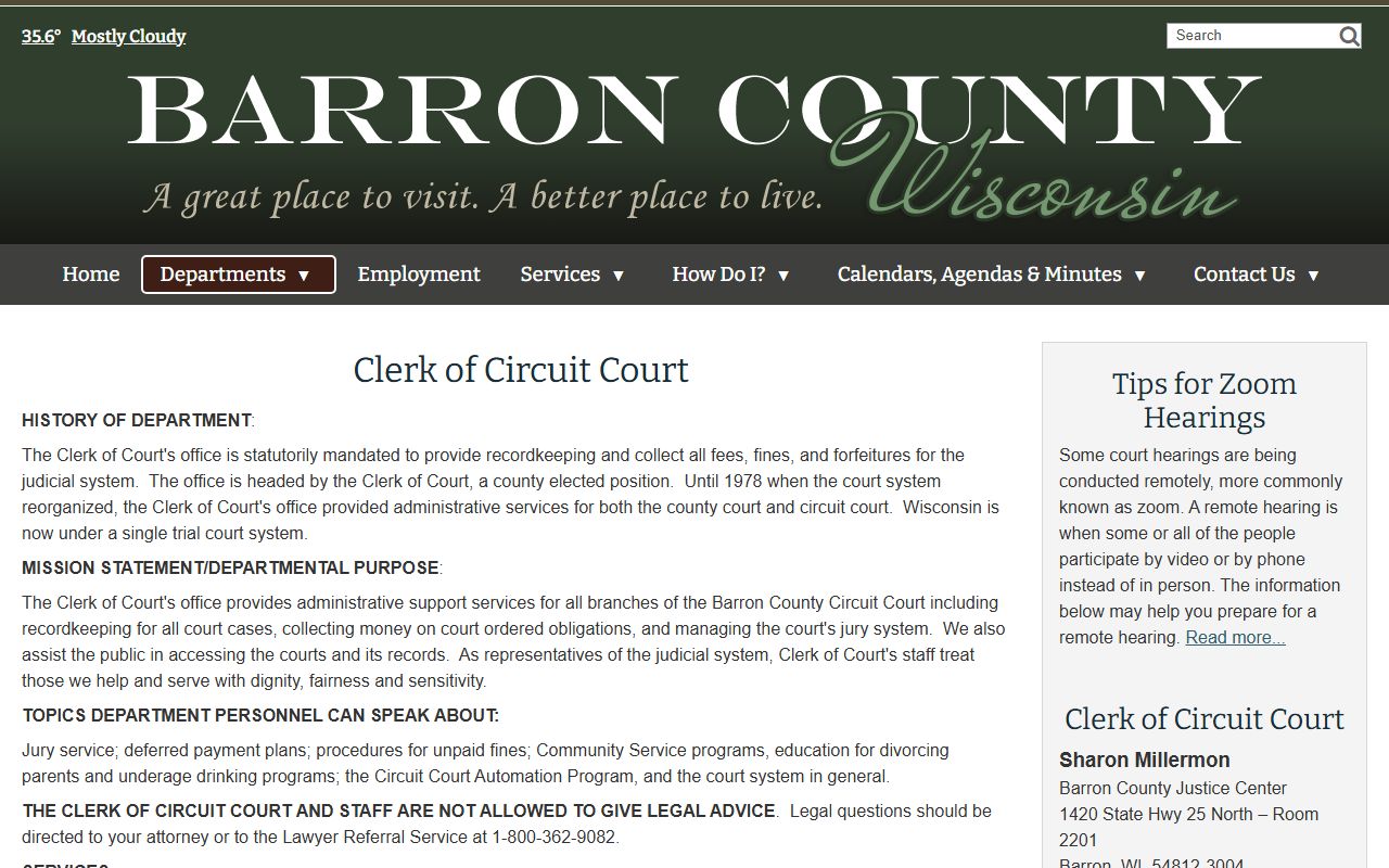 Barron County Court Docket clerk of circuit court page