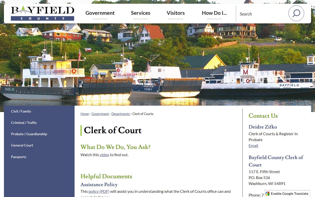 Bayfield County Court Docket clerk of courts page