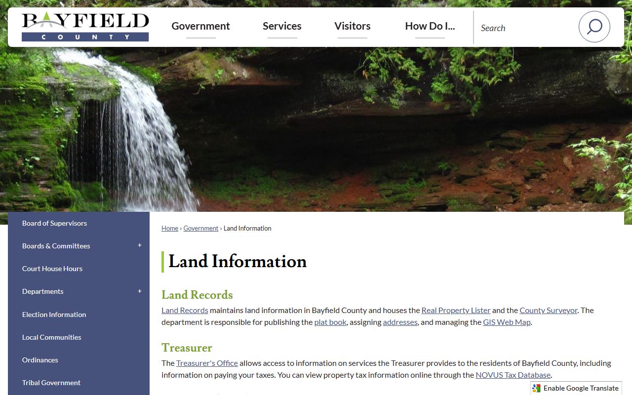 Bayfield County Court Docket land information page