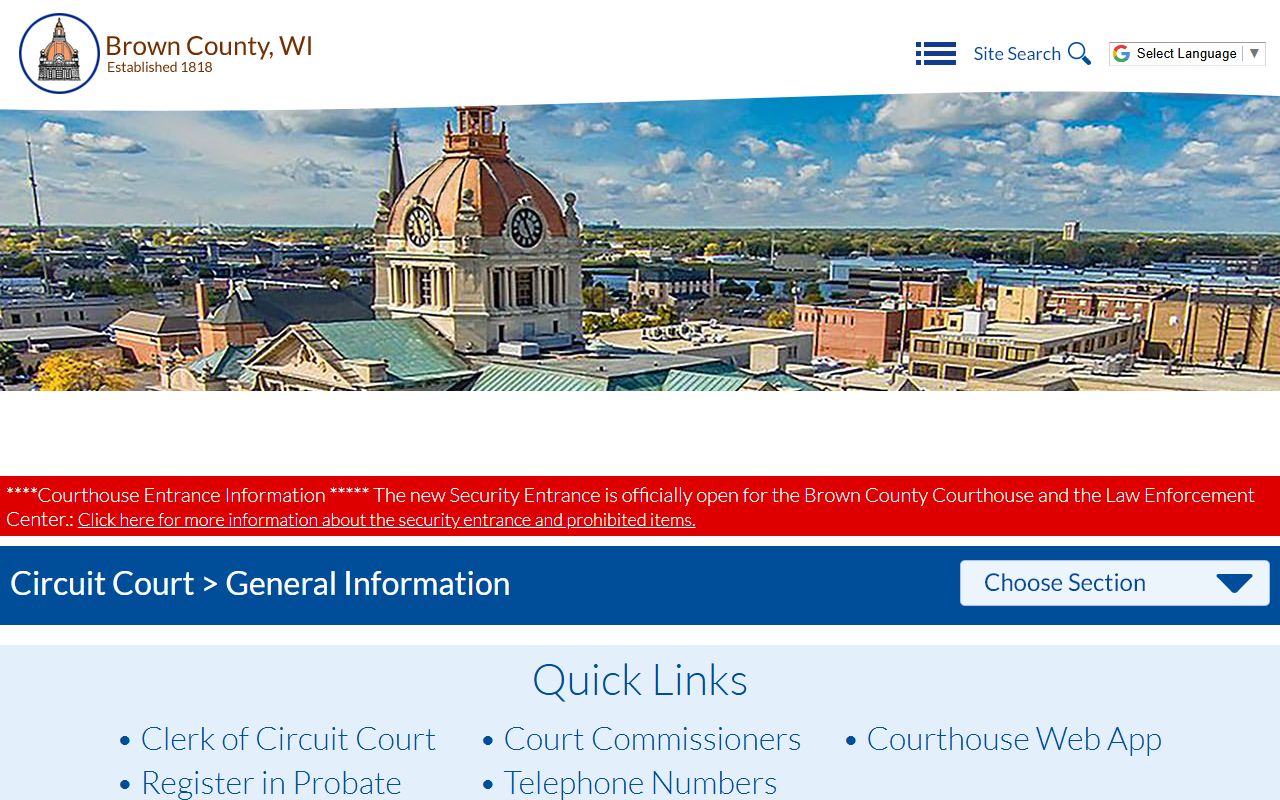 Brown County Court Docket circuit court general information page