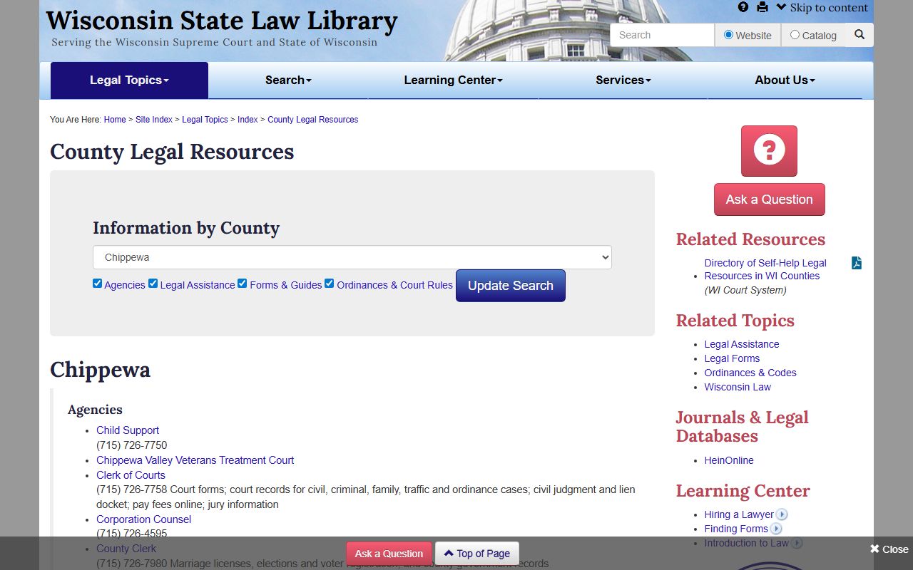 Chippewa County Court Docket legal resources page