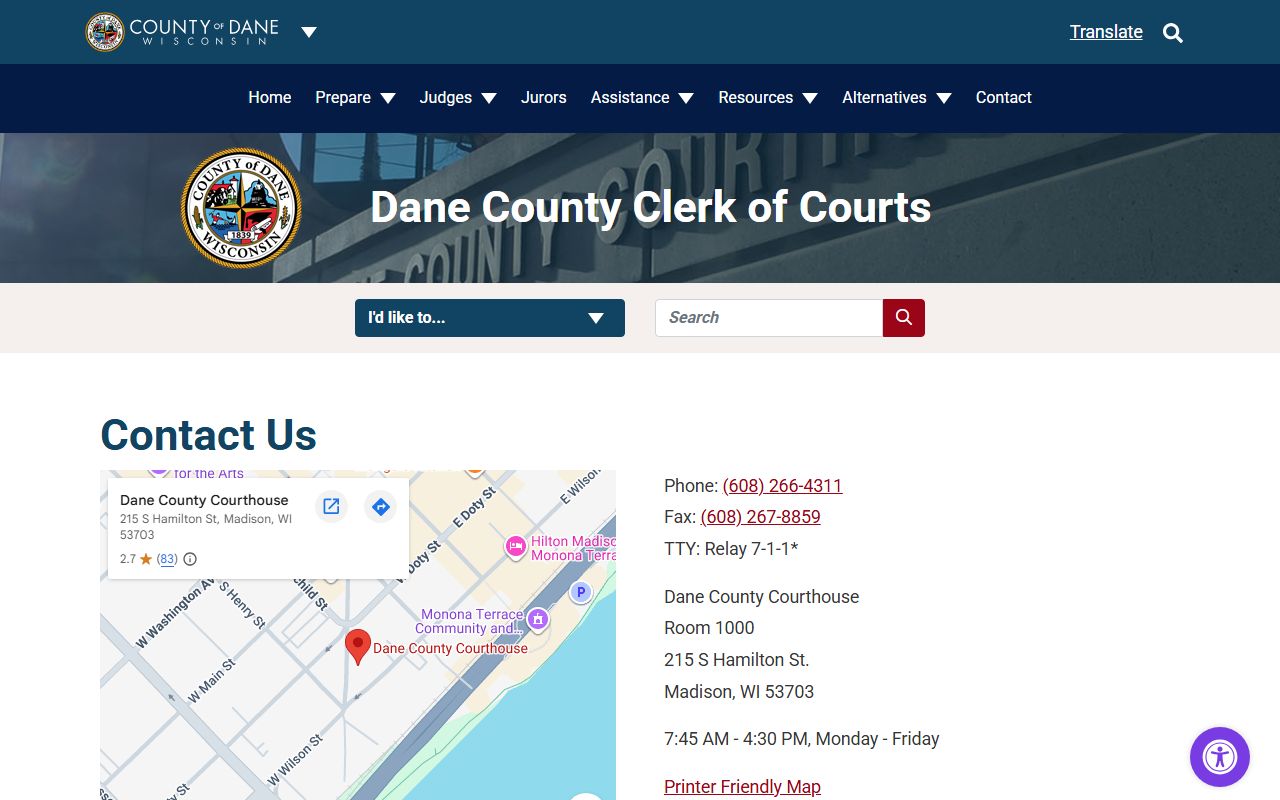 Dane County Court Docket contact information image