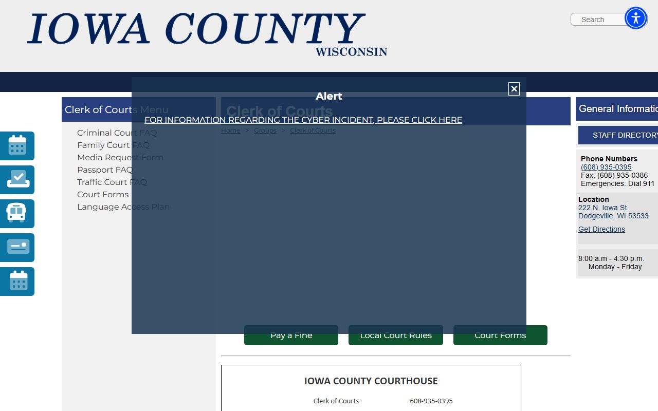 Iowa County Court Docket clerk of courts image