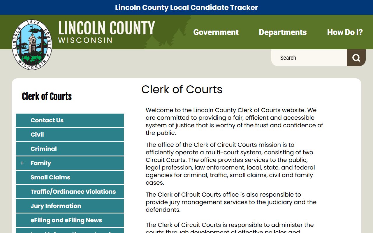 Lincoln County Court Docket clerk of courts image