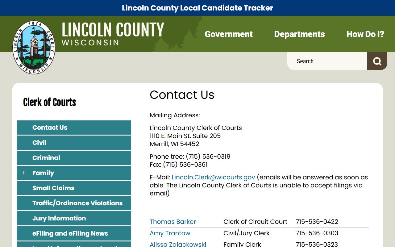 Lincoln County Court Docket clerk contact image