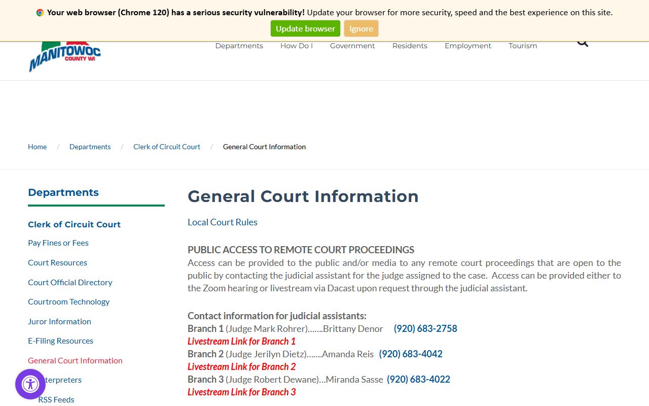 Manitowoc Court Docket county general court information