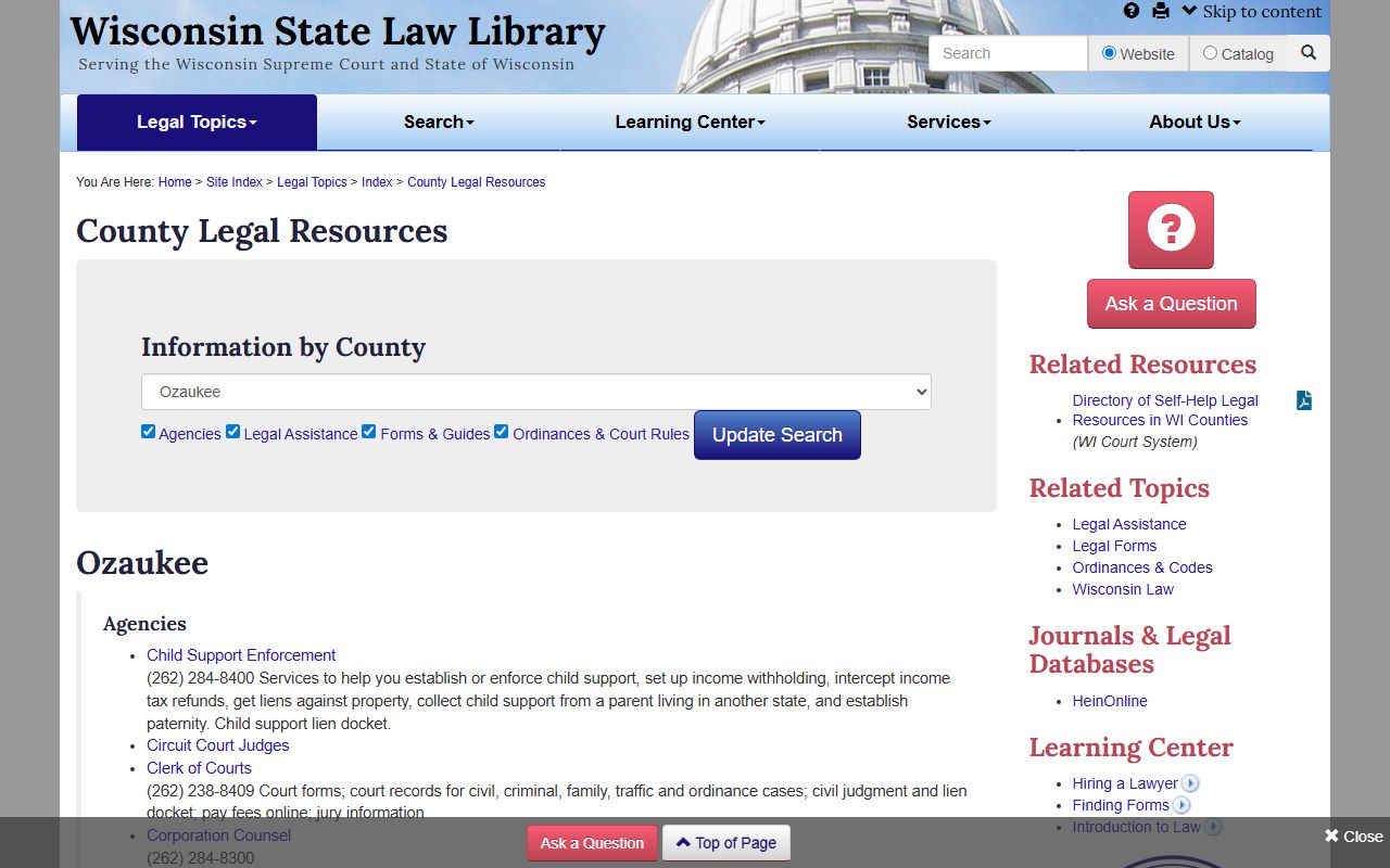 Ozaukee County Court Docket legal resources