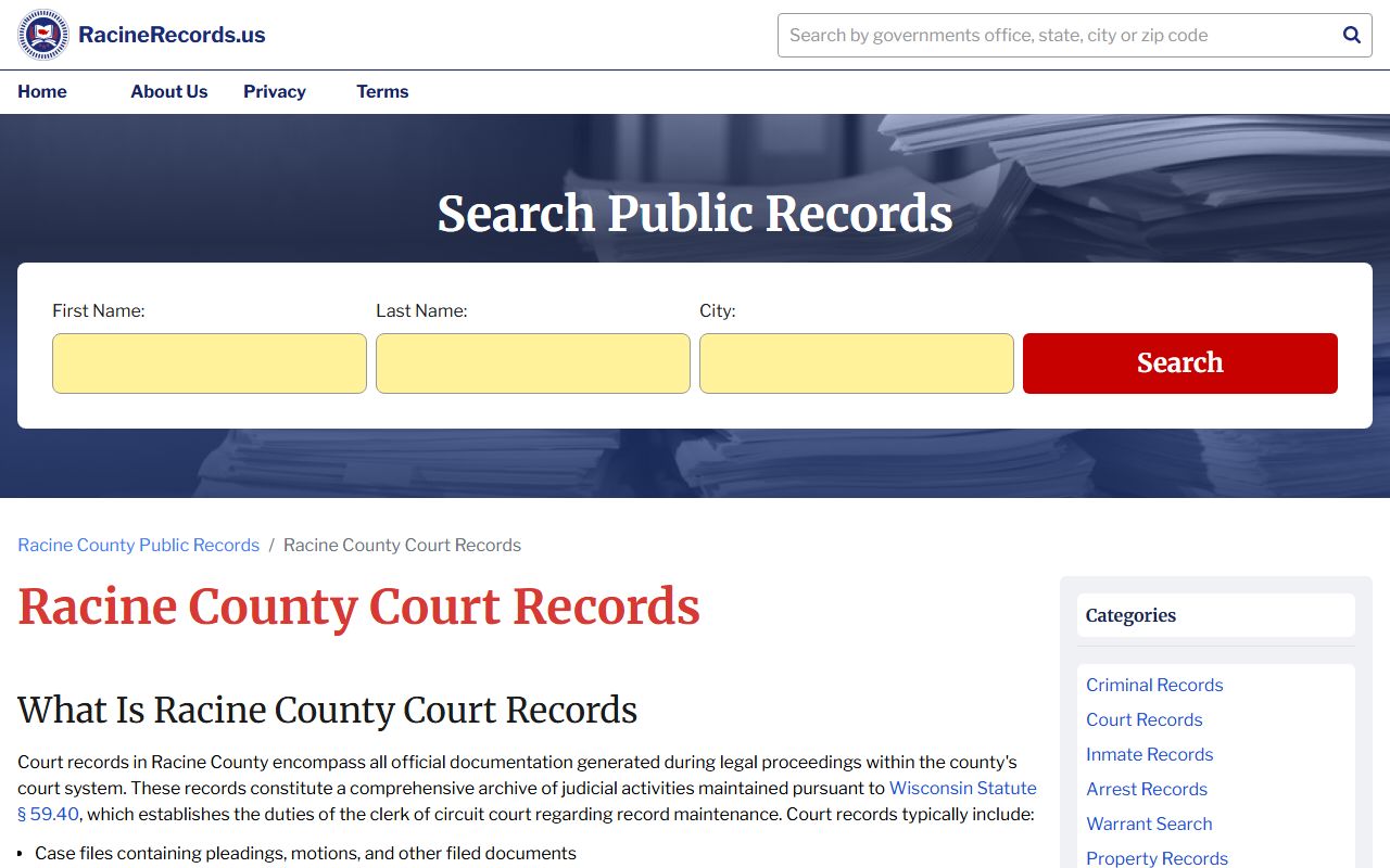 Racine County Court Docket records portal