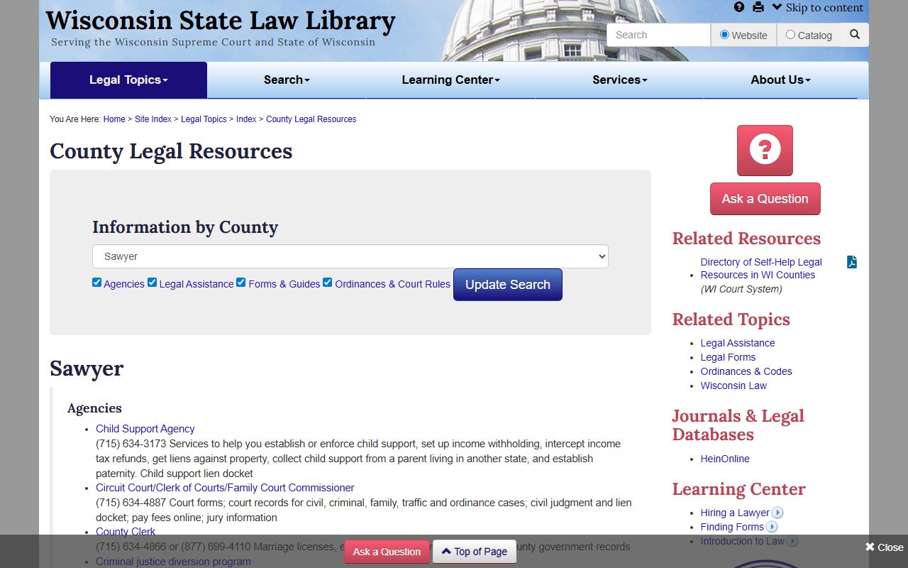 Sawyer County Court Docket legal resources image