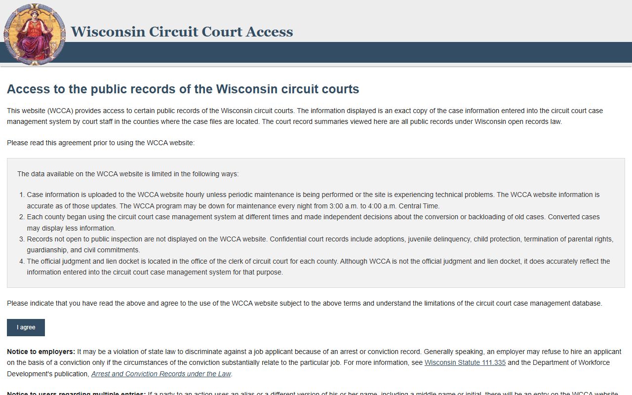 Wisconsin Court Docket access portal