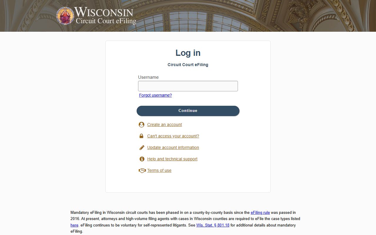 Wisconsin Court Docket electronic filing system