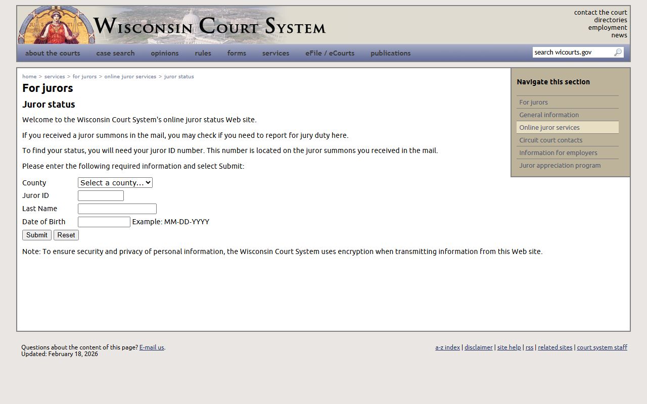 Wisconsin Court Docket jury system resource
