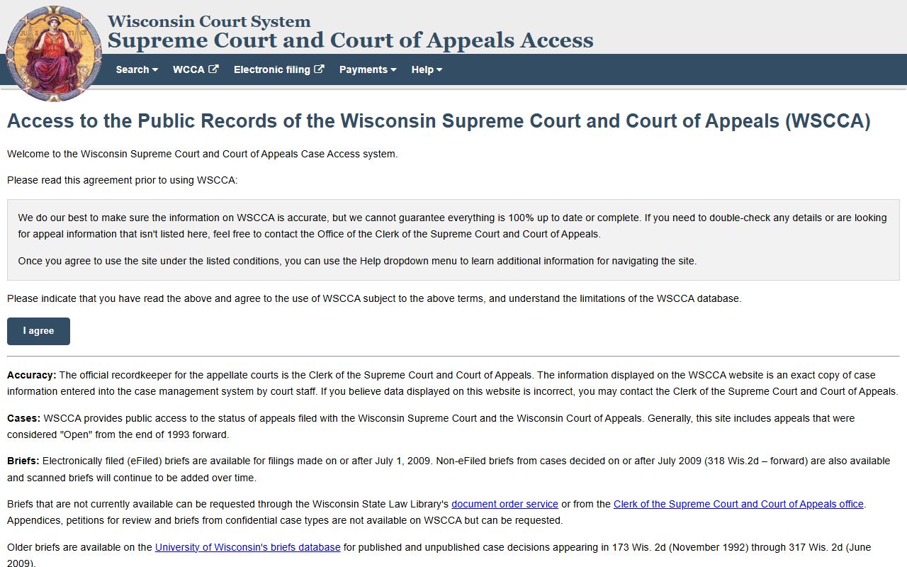 Wisconsin Court Docket appellate access portal